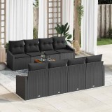 VidaXL Set canapea de grădină 7 pcs Negru 55 x 55 x 37 cm Rattan, Lemn