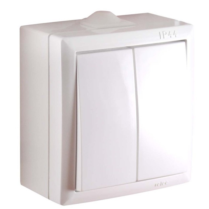 Intrerupator dublu Elegant IMBD E 045372, aparent, rama inclusa, alb