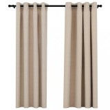 Cumpara ieftin Perdele opace, aspect panza, cu ocheti, 2 buc, bej, 140x175 cm