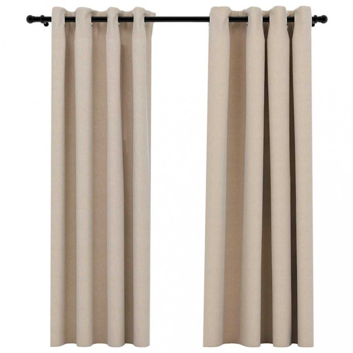 Perdele opace, aspect panza, cu ocheti, 2 buc, bej, 140x175 cm