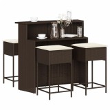 vidaXL Set mobilier bar de grădină cu perne, 5 piese, maro, poliratan 3261485