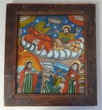 &quot;Sfantul Ilie in carul de foc&quot; icoana pe sticla de Scheii Brasovului sfarsit de secol XIX