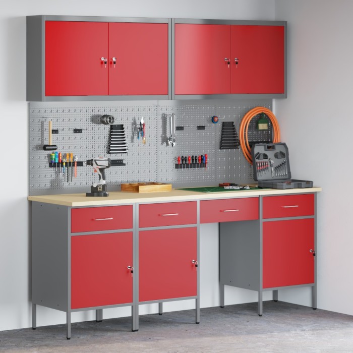 vidaXL Set banc de lucru, 10 piese, roșu, oțel