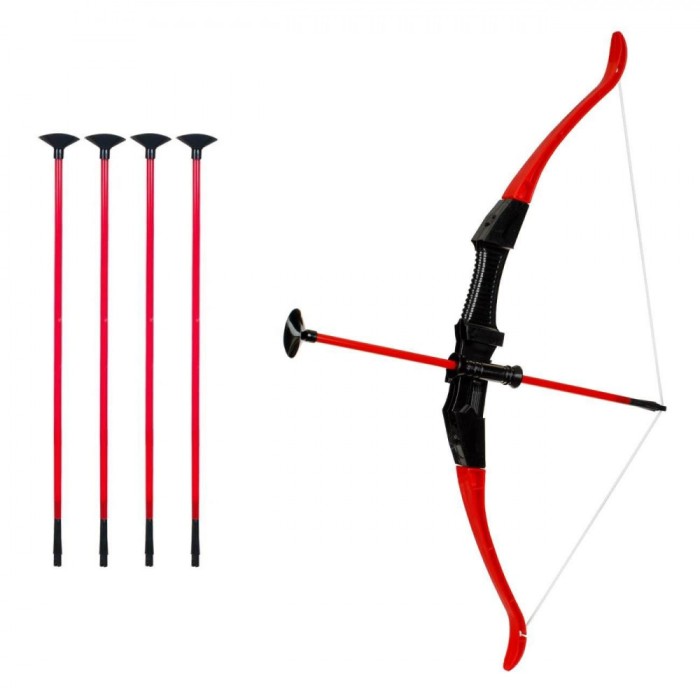 Set Arc și Săgeți, Model 63.5 cm, 5 Săgeți cu Ventuză, Roșu, Plastic
