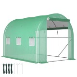Outsunny Seră tunel de grădină 6 m&sup2; 3 x 2 m cu 1 ușă + 2 pereți laterali cu fermoar, 6 ferestre, verde | Aosom Romania