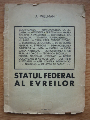 A. WILLMAN - STATUL FEDERAL AL EVREILOR - 1937 foto