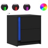 Cumpara ieftin Noptiere cu lumini LED, 2 buc., negru, lemn prelucrat
