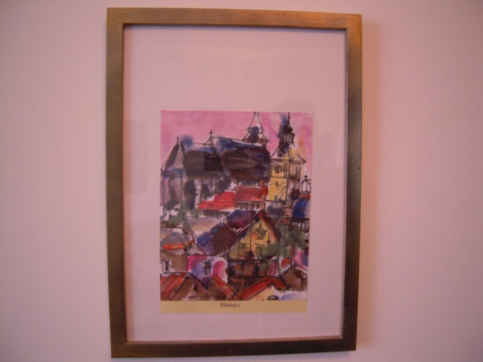 Tablou in acuarela cu un peisaj din Brasov, Claudia Popescu, dimensiuni 19x13 cm