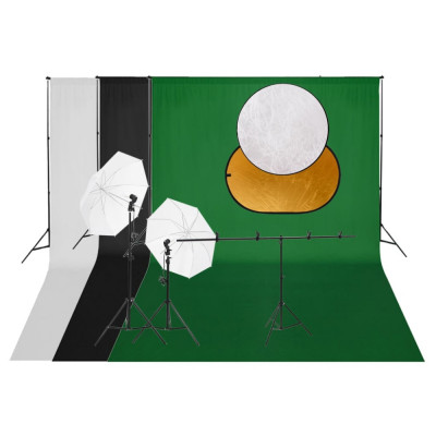 vidaXL Kit studio foto cu set de lumini, fundal și reflector foto