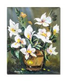 Tablou cu azalee albe pictat manual, 40x30cm acril pe panza in relief efect 3D, Kenny Varniote