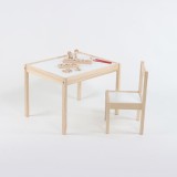 Set Masa si scaun din Lemn, cu Suprafata Alba pentru Copii