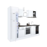 Mobilă de bucătărie Yorki 280, corp alb, față alb satinat, element cuptor inferior, frigider congelator superior