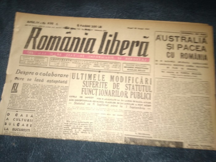 ZIAR ROMANIA LIBERA 30 AUGUST 1946
