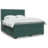 VidaXL Pat box spring cu saltea, verde &icirc;nchis, 180x200 cm, catifea