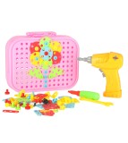 Set de 285 bucati de blocuri creative pentru constructii cu bormasina, Screw Puzzle Box, unicorn - roz, Oem
