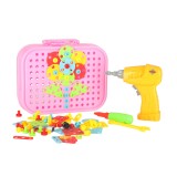 Set de 285 bucati de blocuri creative pentru constructii cu bormasina, Screw Puzzle Box, unicorn - roz