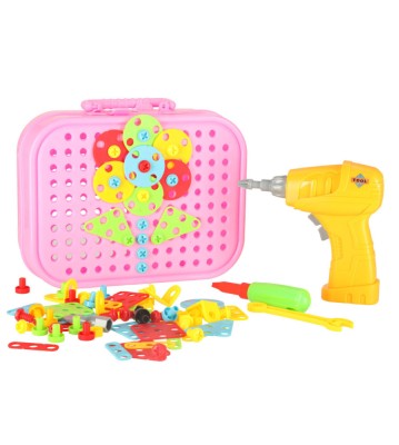 Set de 285 bucati de blocuri creative pentru constructii cu bormasina, Screw Puzzle Box, unicorn - roz foto