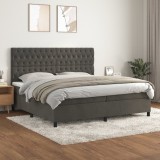 vidaXL Pat box spring cu saltea, gri &icirc;nchis, 200x200 cm, catifea