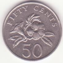 Singapore 50 Cents 2005 -ribbon downwards.