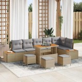 VidaXL Set de canapea de grădină cu 10 piese, cu perne, bej, rattan poli, lemn de acacia