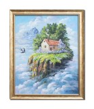 Cumpara ieftin Tablou suprarealist pictat manual inramat, Paradis, 55x45cm ulei pe panza, rama din lemn, Stefan Bilibou