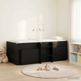 Cumpara ieftin Cadru de pat loft cu sertar cu usa 3 buc. Negru Lemn prelucrat