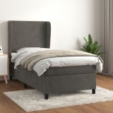 Cumpara ieftin Pat box spring cu saltea, gri &icirc;nchis, 90x190 cm, catifea