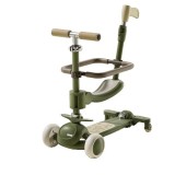 Trotineta tip carucior pentru copii 7in1, flippy, pliabila, ghidon reglabil, parti detasabile, lumini led, muzica, suport pentru picioare, verde