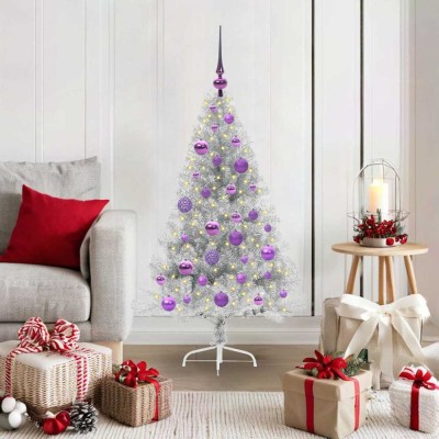 vidaXL Pom de Crăciun artificial pre-iluminat Argintiu 120 cm PET 3397186 foto
