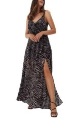 - Rochie maxi, imprimeu animal, amestec de poliester și viscoză, mărimea 34 EU