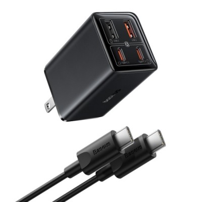 Incarcator US 2x USB, 2x Type-C, 65W + Cablu Type-C, 100W, 20V, 5A, 1m - Baseus GaN6 Pro (P10162702113-00) - Black foto