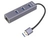 Adaptor USB-Fast Ethernet cu Hub USB 3.1 Savio 10/100/1000Mbps, 3x USB A, Aluminiu Gri