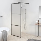 VidaXL Perete cabină duș walk-in negru 90x195 cm sticlă ESG semi-mată