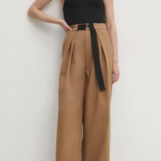 Answear Lab pantaloni femei, culoarea maro, lat, high waist
