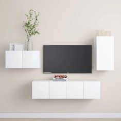 vidaXL Set dulapuri TV, 4 piese, alb, lemn prelucrat