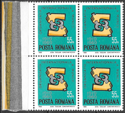 ROM&amp;Acirc;NIA 1969 - LP 698 - ORGANIZAȚIA INTERNAȚIONALĂ A MUNCII - SERIE MNH BLOC X4 foto