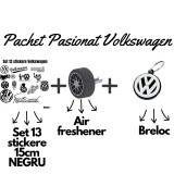 Set Cadou Pasionati Volkswagen , 13 Stickere Personalizate, Breloc 3D si Air Freshener Roata 3D