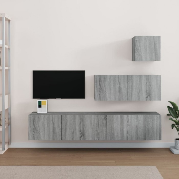 Gossi set dulapuri tv, 4 piese, gri sonoma, lemn prelucrat