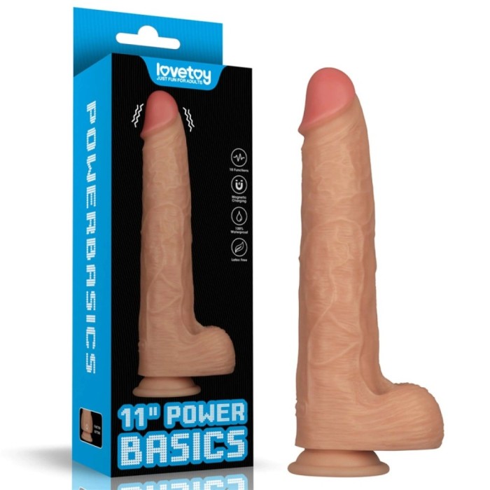 Vibrator Realistic Power Basics, 10 Moduri Vibratii, PVC, Natural, 28.3 cm