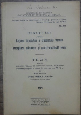 Actiunea terapeutica a preparatului Vermex in strongiloza pulmonare/ 1936 foto