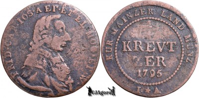1795 IA, &amp;frac14; Kreutzer- Arhiepiscopatul Princiar de Mainz - Sf&amp;acirc;ntul Imperiu Roman foto