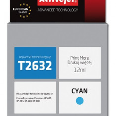 Cartus compatibil T2632 cyan pentru Epson C13T26314010, Premium Activejet, Garantie 5 ani