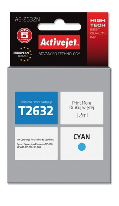 Cartus compatibil t2632 cyan pentru epson c13t26314010, premium activejet, garantie 5 ani MultiMark GlobalProd