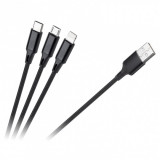 Cablu de incarcare 3 in 1 USB la Micro USB, USB tip C, Lightning 1m, RB-6005-100-B, Oem
