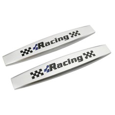 Set 2 x Embleme auto metalice, autoadezive, model &ldquo;RACING&rdquo;, finisaj Crom, dimensiune, 10 x 1,5 cm