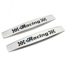 Set 2 x Embleme auto metalice, autoadezive, model "RACING", finisaj Crom, dimensiune, 10 x 1,5 cm FAVLine Selection