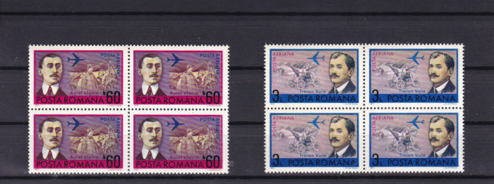 ROMANIA 1972 LP 803 ANIVERSARI AVIATIE BLOCURI DE 4 TIMBRE MNH