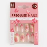 Unghii False cu Adeziv, Almond, Roz French cu Decor Floral și Mărgele Aurii, 12 buc, CMCLASS