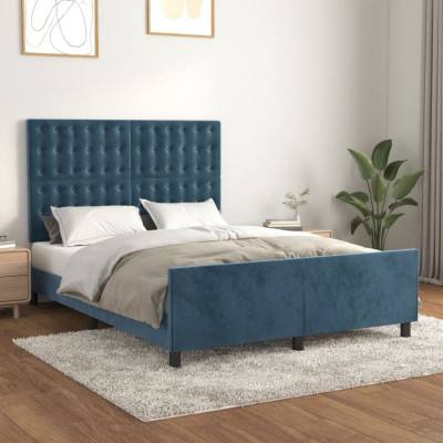 vidaXL Cadru de pat cu tăblie, albastru &amp;icirc;nchis, 140x190 cm, catifea foto