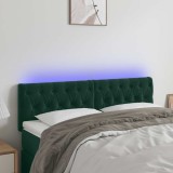 vidaXL Tăblie de pat cu LED, verde &icirc;nchis, 144x7x78/88 cm, catifea 3121999